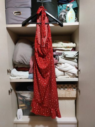 Abito donna rosso a pois bianchi