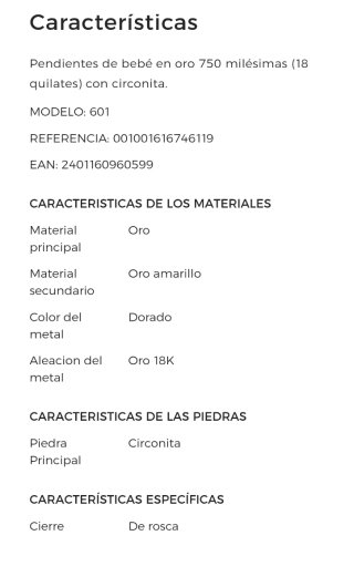 Pendientes oro 18k bebé El Corte Inglés