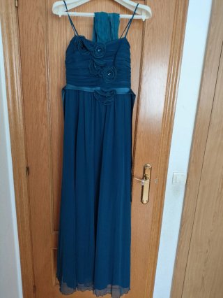 Vestido fiesta largo azul verdoso