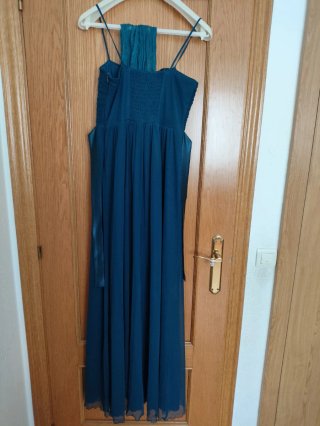 Vestido fiesta largo azul verdoso