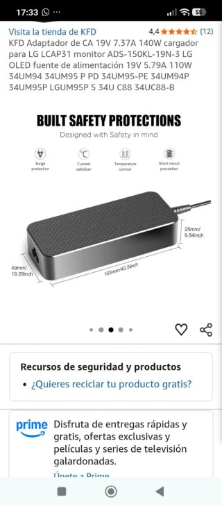 Adaptador KFD 19V 7.37A 140W LG LCAP31