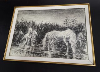 Preciosa dibujo antiguo temática caballos Granados