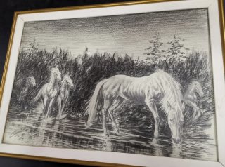 Preciosa dibujo antiguo temática caballos Granados