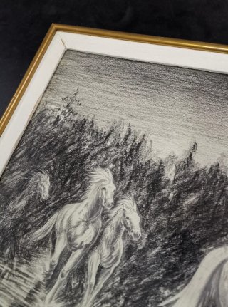 Preciosa dibujo antiguo temática caballos Granados