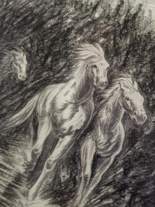 Preciosa dibujo antiguo temática caballos Granados