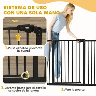 Barrera Perros 74-94cm con Doble Bloqueo Negra