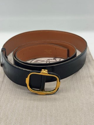 Cinturón Hermes Negro Hebilla Dorada