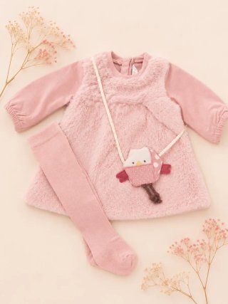 Vestido bebé rosa peluche y bolso