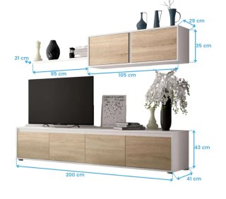 Muebles salón roble y blanco + mesita