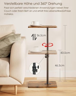 Mesa auxiliar C ajustable altura madera y metal