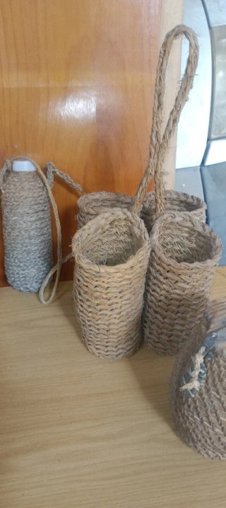 Lote Artesanía Cestas y Botellas