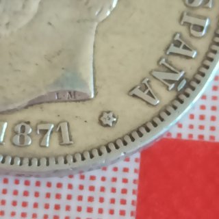 Moneda 5 pesetas plata Amadeo I España 1871 *18 75