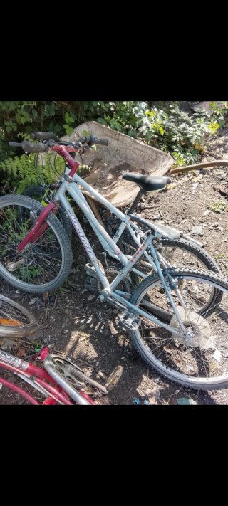 Bicicleta de montaña plateada y roja