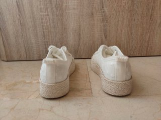 Zapatillas tela esparto beige/blancas