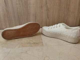 Zapatillas tela esparto beige/blancas