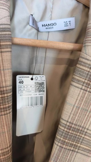 Chaqueta Mango cuadros beige/marrón Talla L