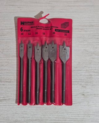 Set 6 Brocas Planas Madera Wolfpack