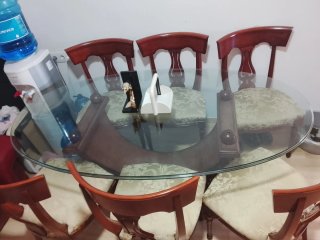 Comedor 6 puestos madera y vidrio