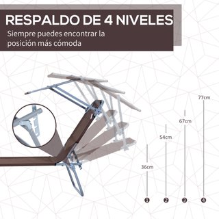 Tumbona Jardín Plegable Reclinable Toldo Marrón