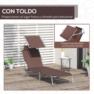 Tumbona Jardín Plegable Reclinable Toldo Marrón