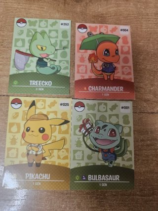 Cartas Pokémon Charmander, Pikachu, Treecko, Bulba