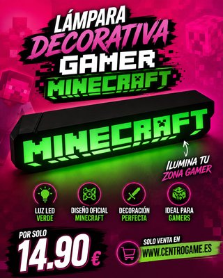 Lámpara Decorativa Minecraft Gamer LED