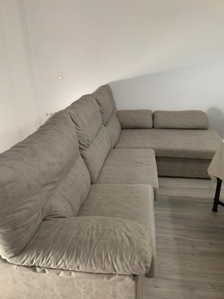 Sofá chaise longue gris tela