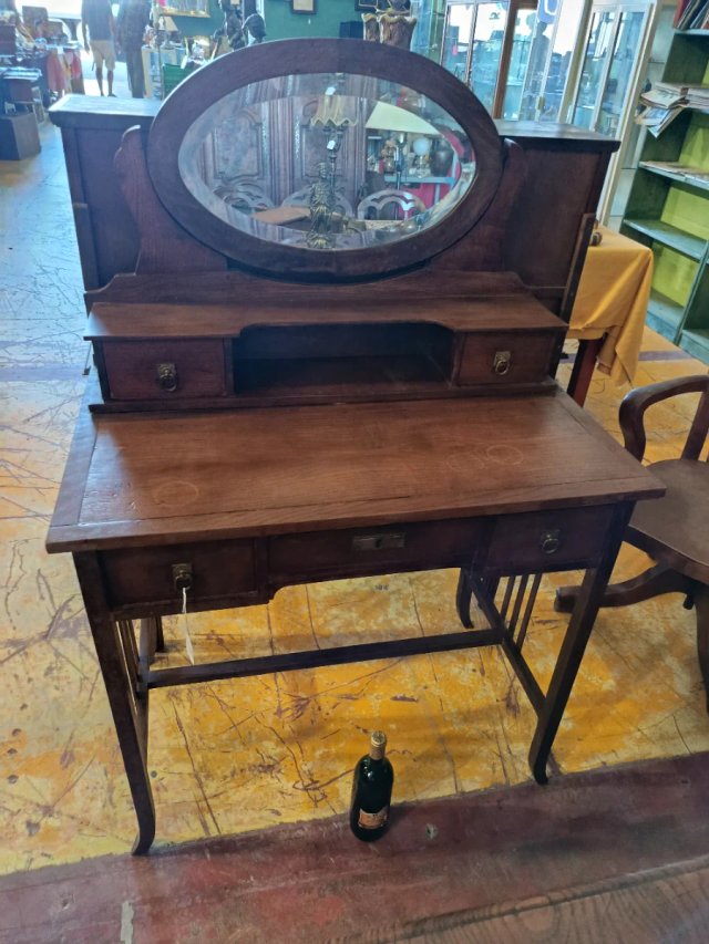 ANTIGUO TOCADOR O ESCRITORIO DE MADERA CON ESPEJO