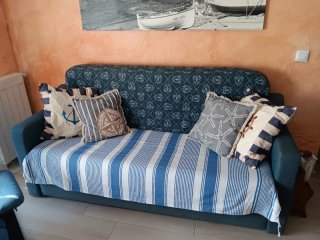Sofá-cama azul tela poco uso