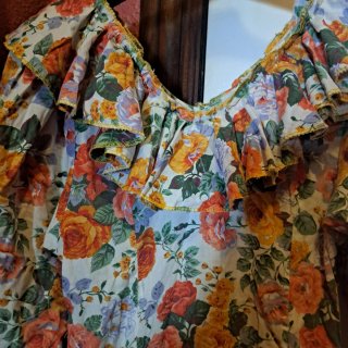 Vestido Flamenca Estampado Blanco y Naranja