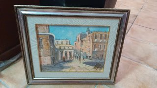 Quadro dipinto a mano scena urbana