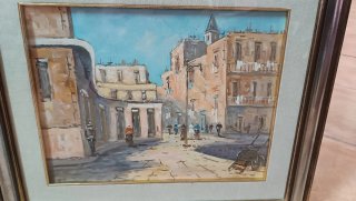 Quadro dipinto a mano scena urbana