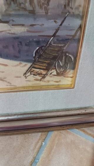 Quadro dipinto a mano scena urbana