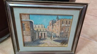 Quadro dipinto a mano scena urbana