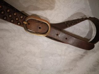 Cinturón Massimo Dutti Piel Mujer Marrón Tachuelas