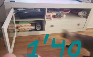 Mesa madera maciza, o Mueble+vitrina blnco veteado