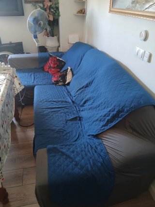 Sofá modular L azul y gris