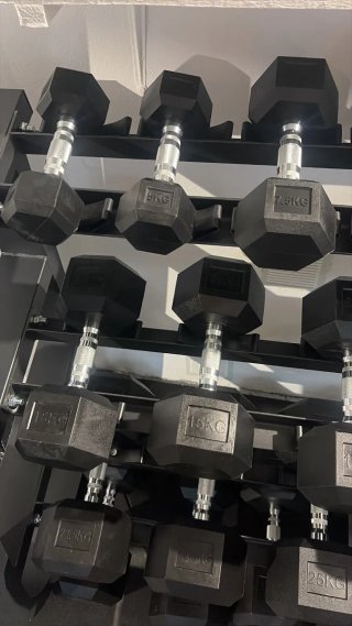 Juego Mancuernas Hexagonales + Rack