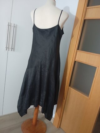 Vestido lino negro bordado pedrería XL Yakama