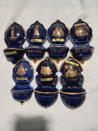 Conjunto 7 Benditeras Cerâmica Azul Dorado