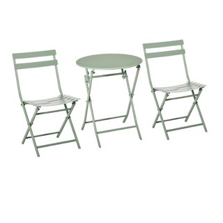Conjunto Mesa y 2 Sillas Plegables Metal Verde