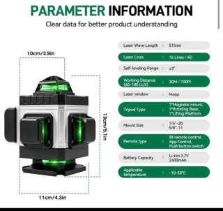 Nivel Láser 16 Líneas 360° Verde