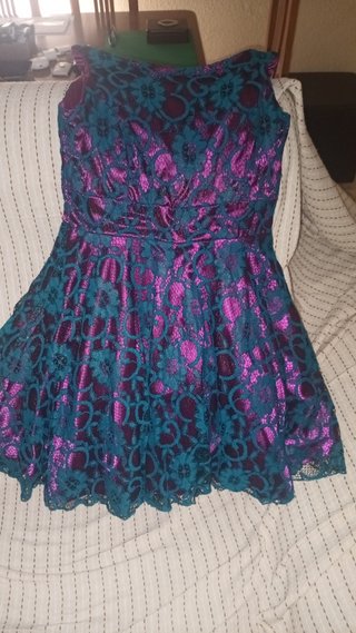 Vestido fiesta encaje morado y verde S