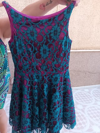 Vestido fiesta encaje morado y verde S