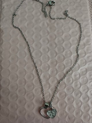Collar Corazón Doble Bañado en Plata