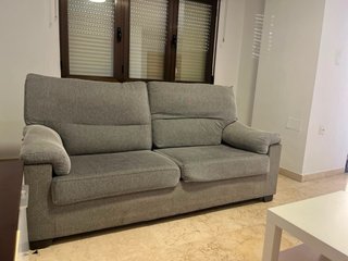 Sofá gris de tela 2 plazas