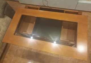 Mesa de centro madera y cristal elevable