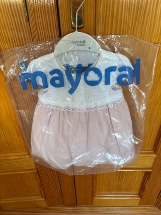 Vestido Mayoral Rosa y Blanco 4-6 meses