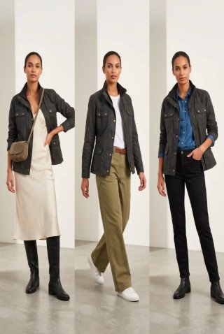 Chaqueta mujer tipo barbour negra.