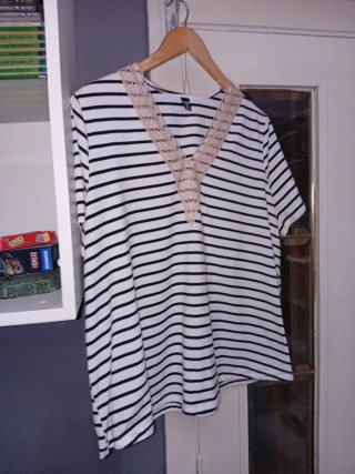 Blusa Rayas Seasty Talla XL Encaje Rosa